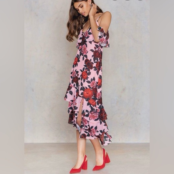 Na-Kd | Dresses | Nakd Womens Asymmetric Frill Layered Dress Pink Floral Size 38